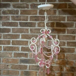 Pink and White Hanging Chandelier with pink crystals pottery barn teen